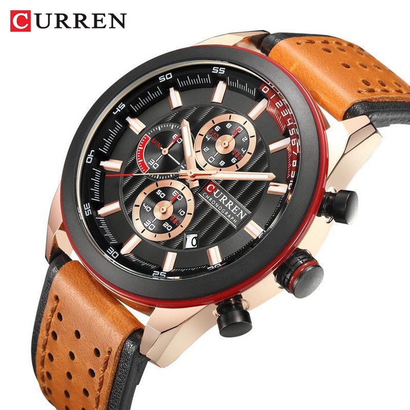 Jual CURREN 8292 Jam Tangan Pria Analog Tali Kulit Chronograph Aktif