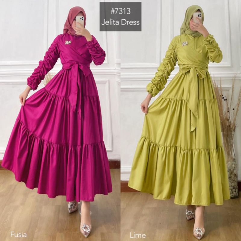 Jual Midi Dress Umpak Lengan Kerut Super Langka Premium Grade A Gamis