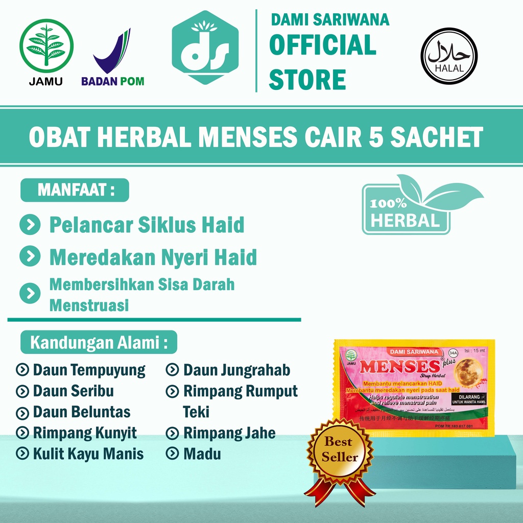 Jual Jamu Obat Herbal MENSES Sachet Cair 1 Box 5 Sachet Pelancar Siklus