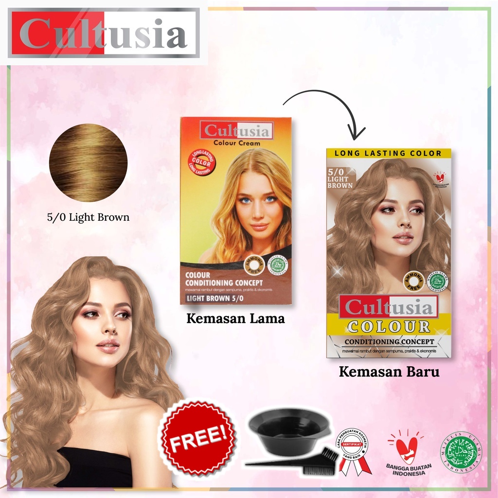 Jual CAT RAMBUT CULTUSIA Hair Warna Light Brown 5 0 30 ML Pewarna