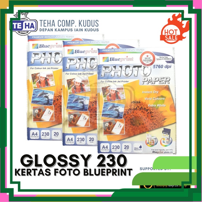 Jual Glossy Photo Paper 210gsm 230gsm A4 BLUEPRINT Kertas Print Foto