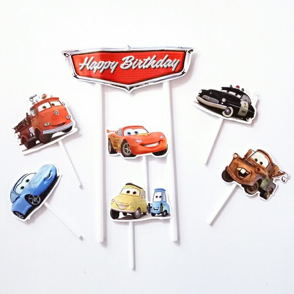 Jual Hiasan Kue Ulang Tahun Cake Topper Satu Set Isi 7 Karakter Cars