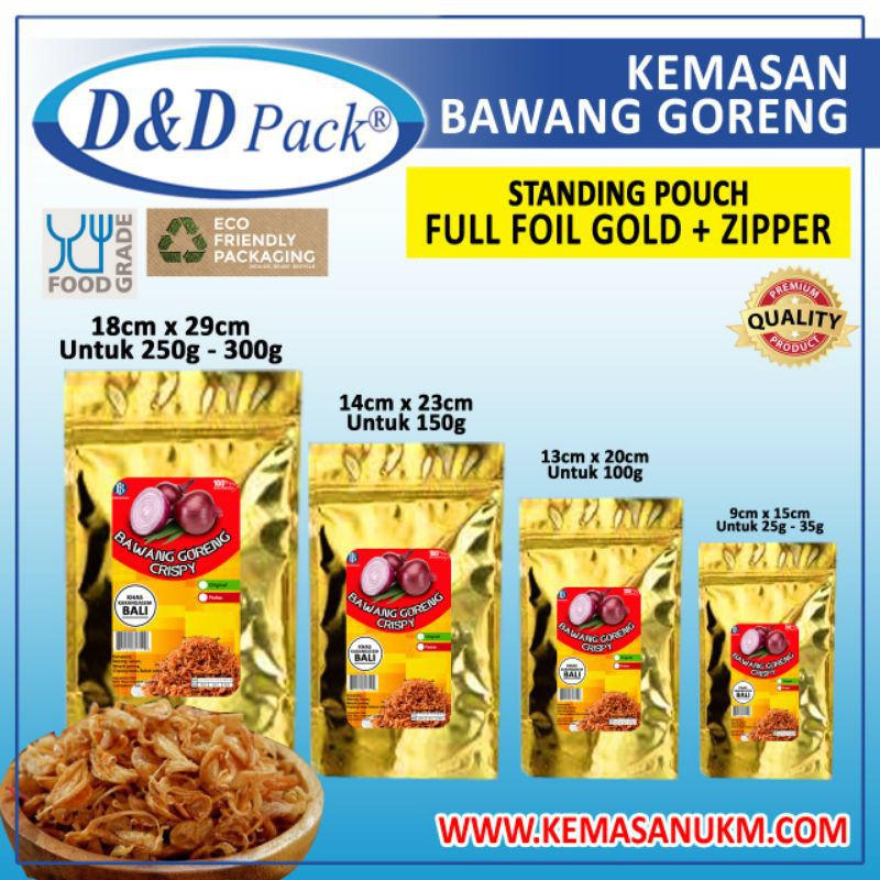 Jual Kemasan Bawang Goreng Standing Pouch Full Foil Gold Zipper