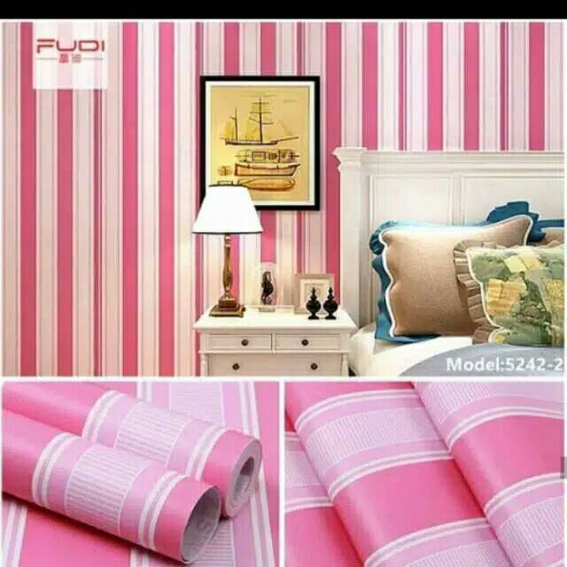 Jual Wallpaper Dingding Stricker Garis Putih Pink Cmx M Shopee