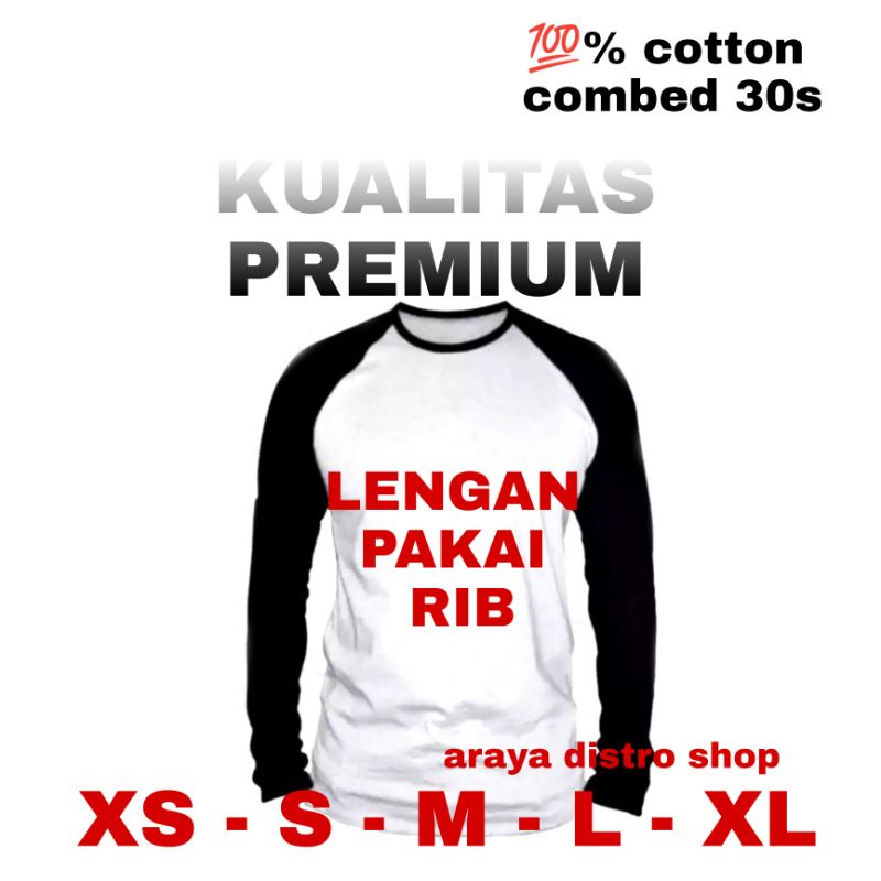 Jual Araya Kaos Polos Raglan Cotton Combed S Dewasa Lengan Pakai Rib