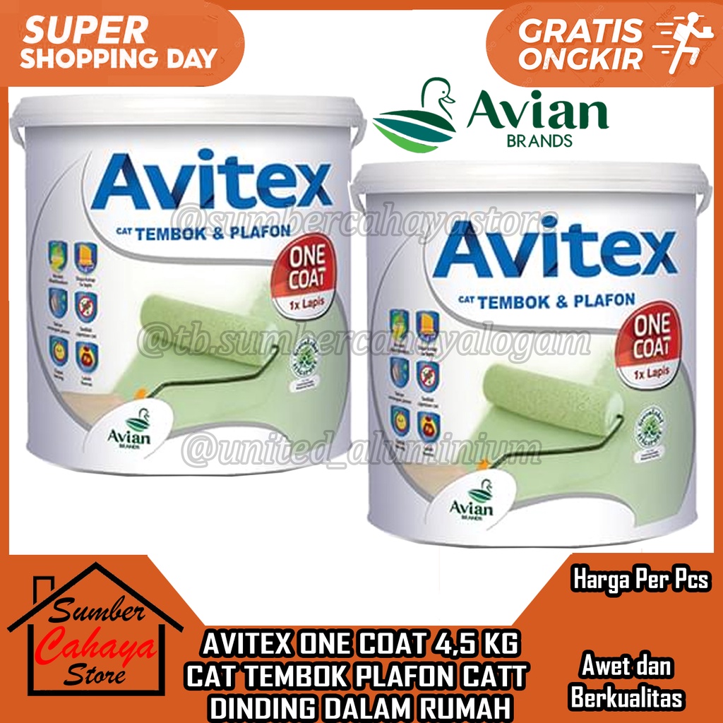 Jual Avitex One Coat Cat Tembok Plafon Kg Catt Satu Kali Lapis