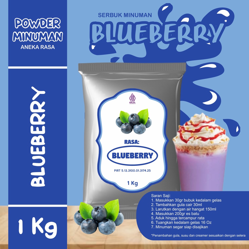 Jual Bubuk Serbuk Minuman Rasa Bluebery Bubuk Minuman Kekinian 1Kg