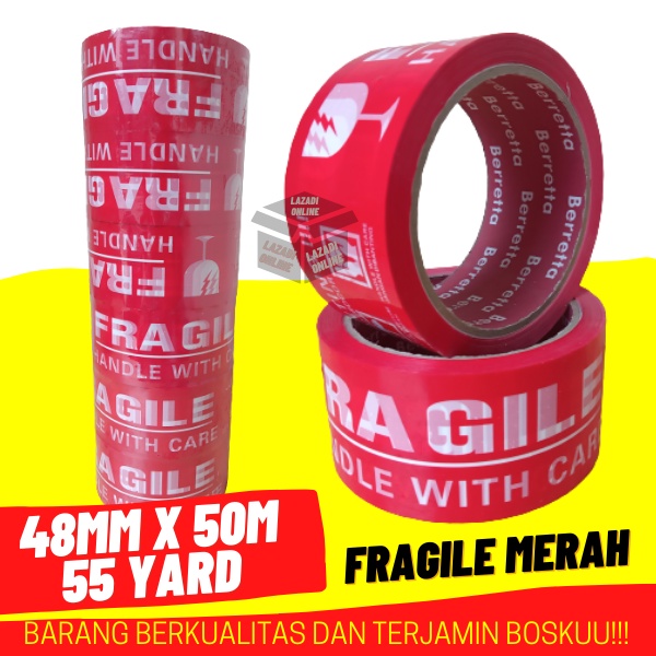 Jual LAKBAN FRAGILE 45mm X 50m 55 YARD LAKBAN BENING LAKBAN PACKING