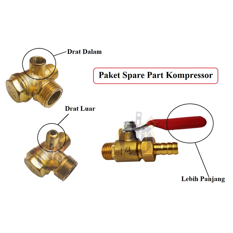 Jual PAKET 3in1 Spare Part Kompressor Nepel Drat Luar Dalam