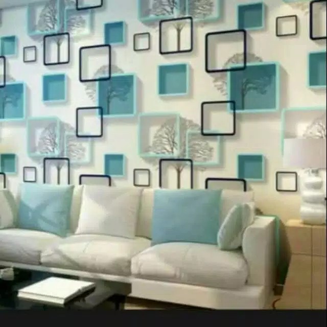 Jual Wallpaper Dingding Ukuran 45cm X 10m Motif KOTAK BIRU Shopee