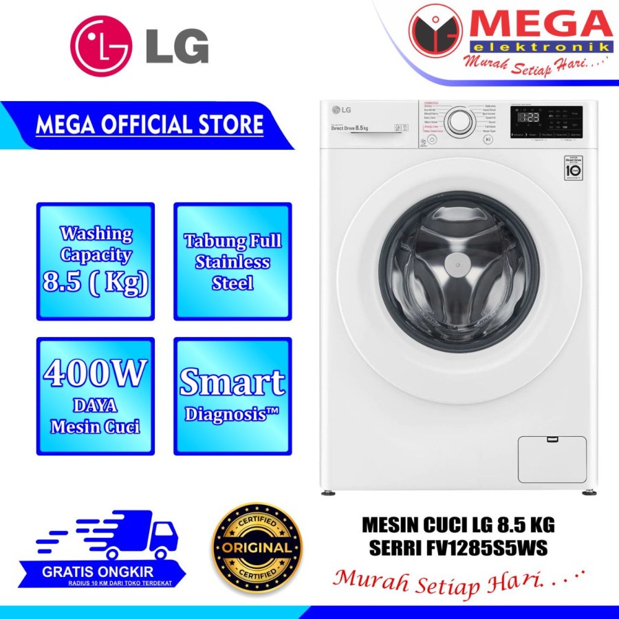 Jual MESIN CUCI LG FRONT LOADING FV1285S5WS FV 1285S5WS KAPASITAS 8