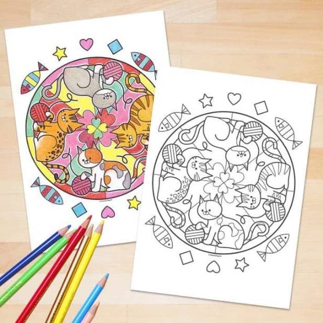 Jual Coloring Page Patterns Abstract Cat Papercraft Shopee Indonesia