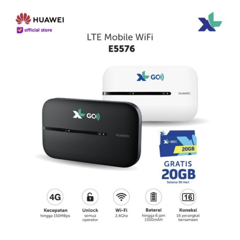 Jual Huawei E5576 Mifi Router Modem Wifi 4G Free XL GO IZI 20GB All