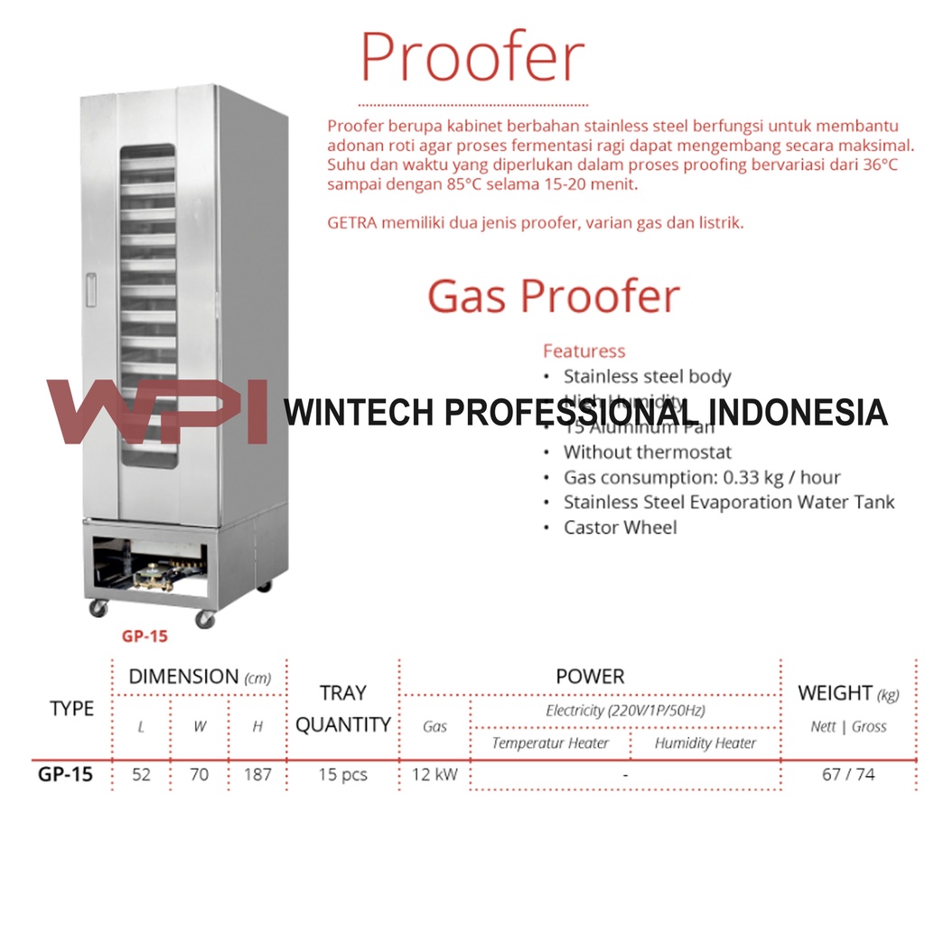 Jual Getra Gp Gp Gp Gas Proofer Mesin Pengembang Adonan Kue