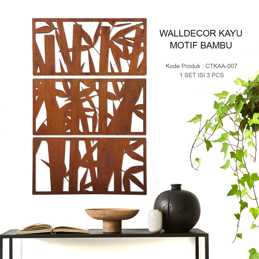 Jual Hiasan Dinding Kayu Aesthetic Motif Bambu Walldecor Pajangan