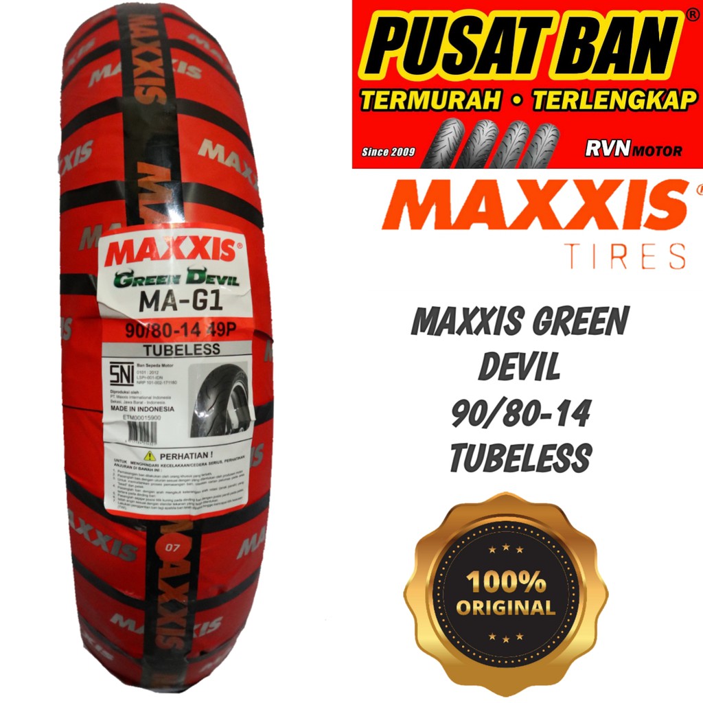 Jual Maxxis Green Devil 90 80 14 Tubeless FREE PENTIL TUBELESS Shopee