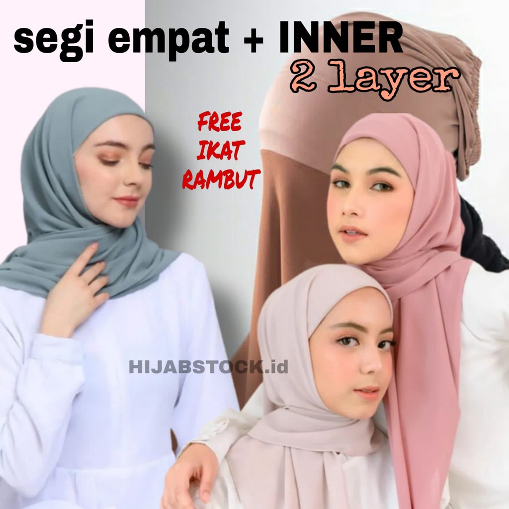 Jual MURAH BANGET HIJAB JILBAB SEGI EMPAT INSTAN PLUS INNER 2IN1 DUA