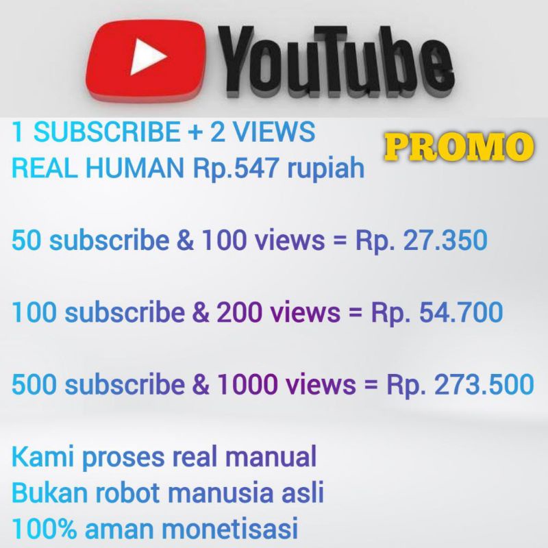 Jual Subscriber Youtube Permanen Promo Paket Views Dan Subscribe Aman