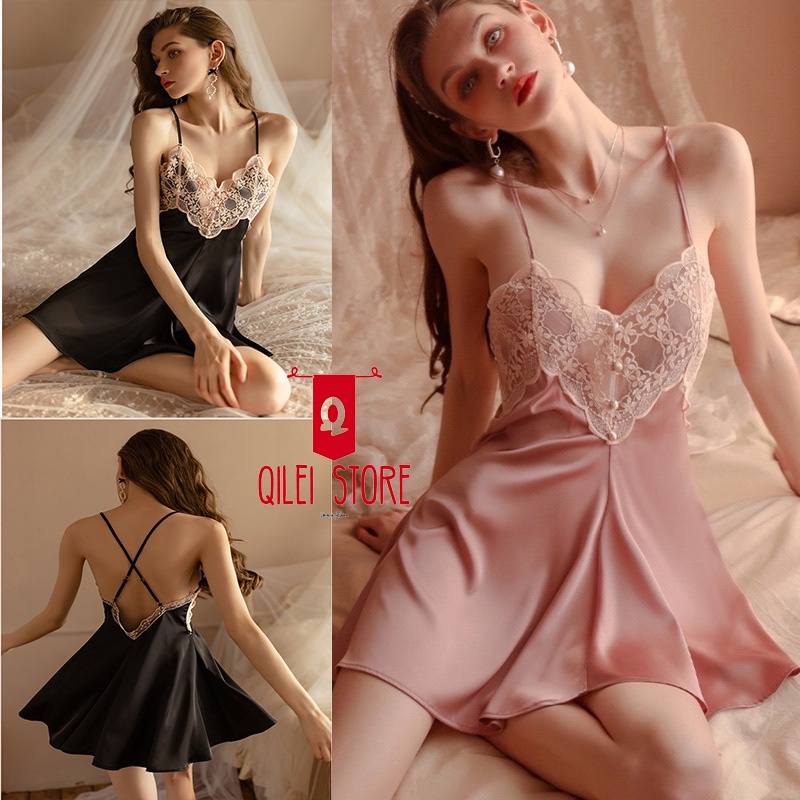 Jual Lingerie Sexy Dress Babydoll Silky Satin Baju Tidur Dewasa