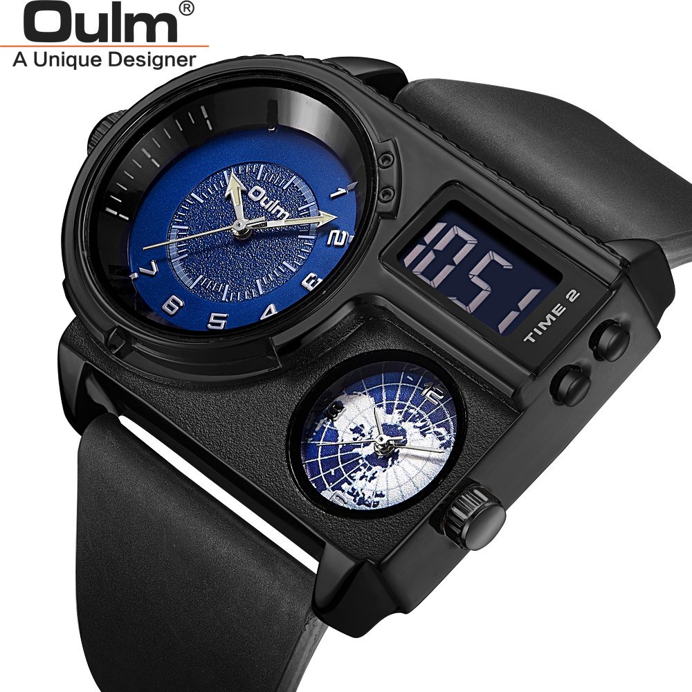 Jual Oulm 5026 Big Dial Men Wristwatch Dual Display Quartz Clock Two