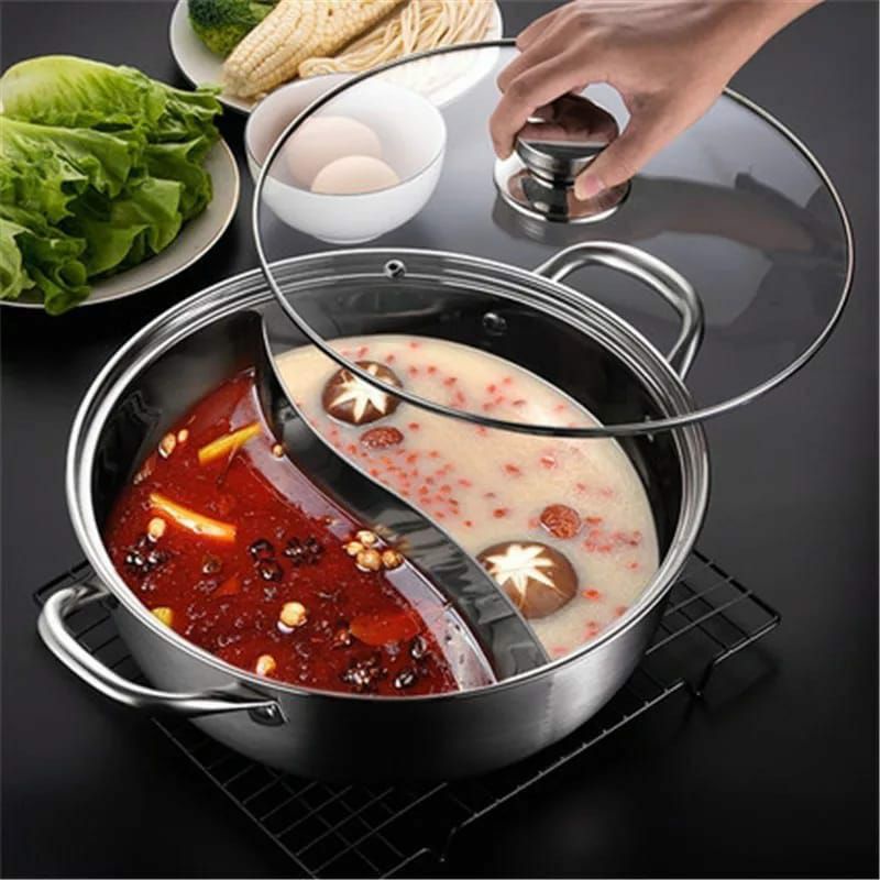 Jual Panci Shabu Steamboat Sekat Suki Pan Cm Tutup Kaca Shopee