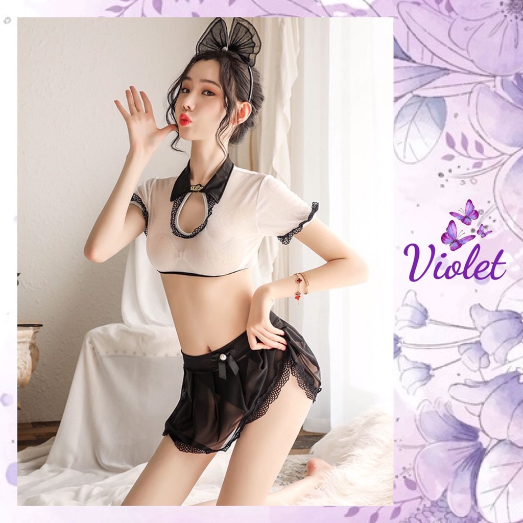 Jual Violet Lingerie Set Cosplay Bando G String Seksi Model Costume