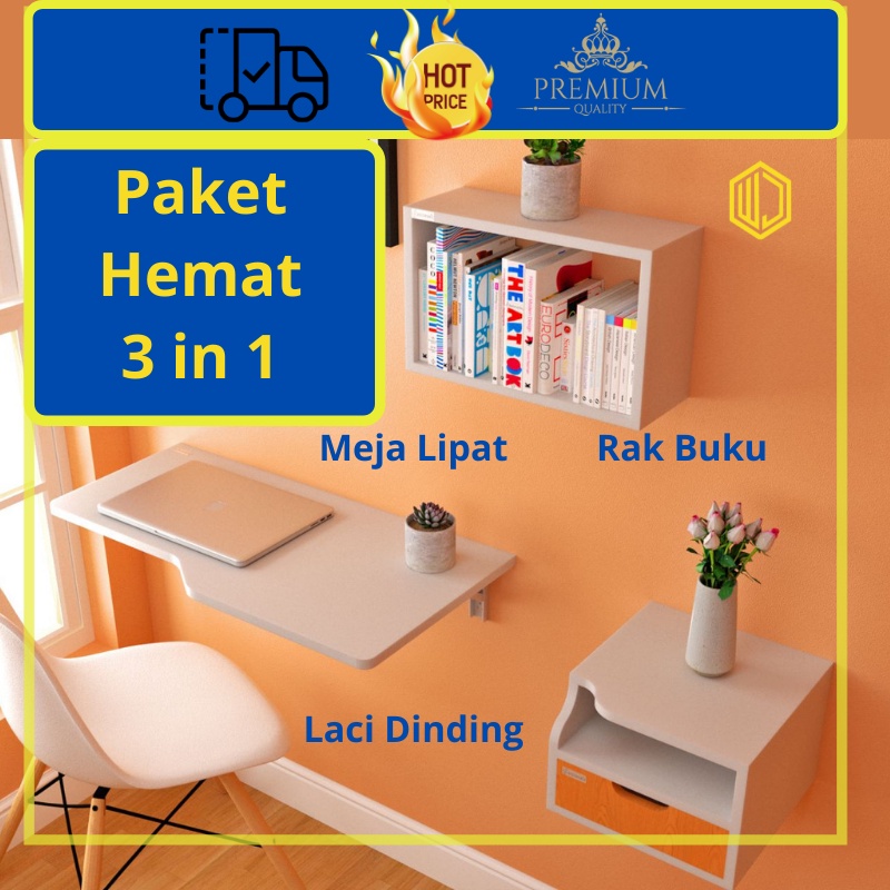 Jual HEMAT Meja Lipat Dinding Plus Rak Buku Dinding Dan Laci Tempel