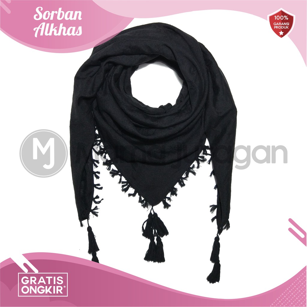 Jual Sorban Shemagh Alkhas Hitam Polos Premium Surban Arab Almas