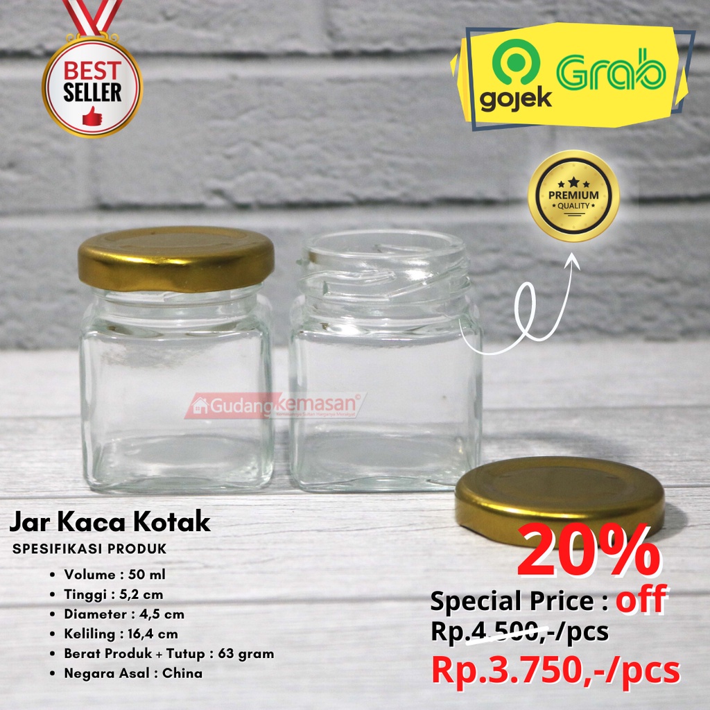 Jual JAR KACA 50ML KOTAK TUTUP KALENG EMAS PER 25PCS Shopee Indonesia