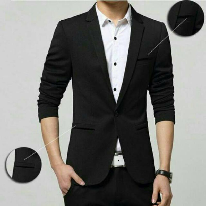 Jual Jas Blazer Pria Hitam Polos Cocok Untuk Formal Dan Semi Formal