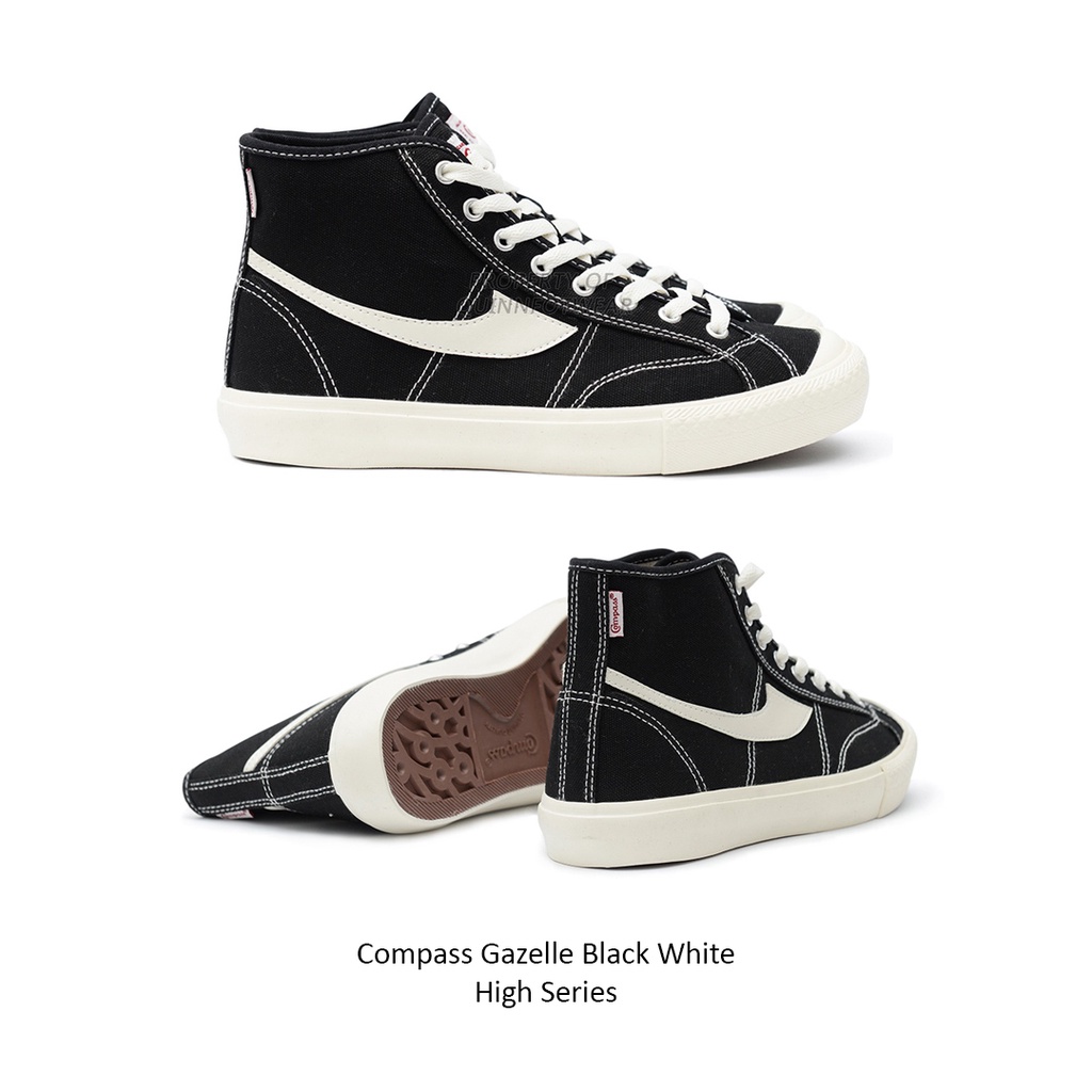 Jual Compass Gazelle High Hi Original Black White Sepatu Sneakers Lokal