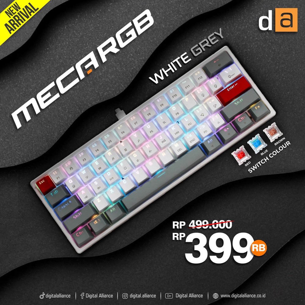 Jual Digital Alliance Keyboard Gaming Meca White Grey Rgb Led Light