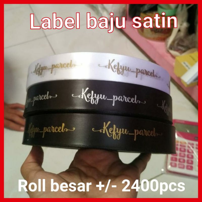 Jual Label Pita Satin Custom Sablon Import Besar Hitam Roll Bahan Cm