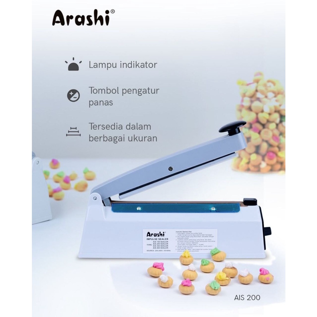 Jual Arashi Impulse Sealer AIS 200 20 Cm Press Plastik Sealer Makanan