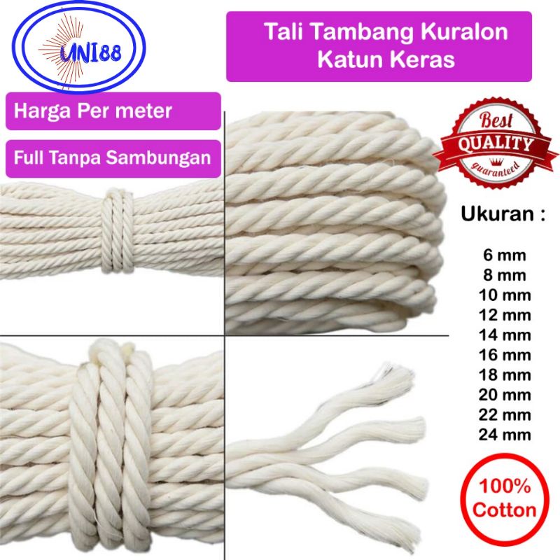 Jual Tali Tambang Katun Kuralon 6mm 8 Mm Warna Putih Keras Guralon Rope