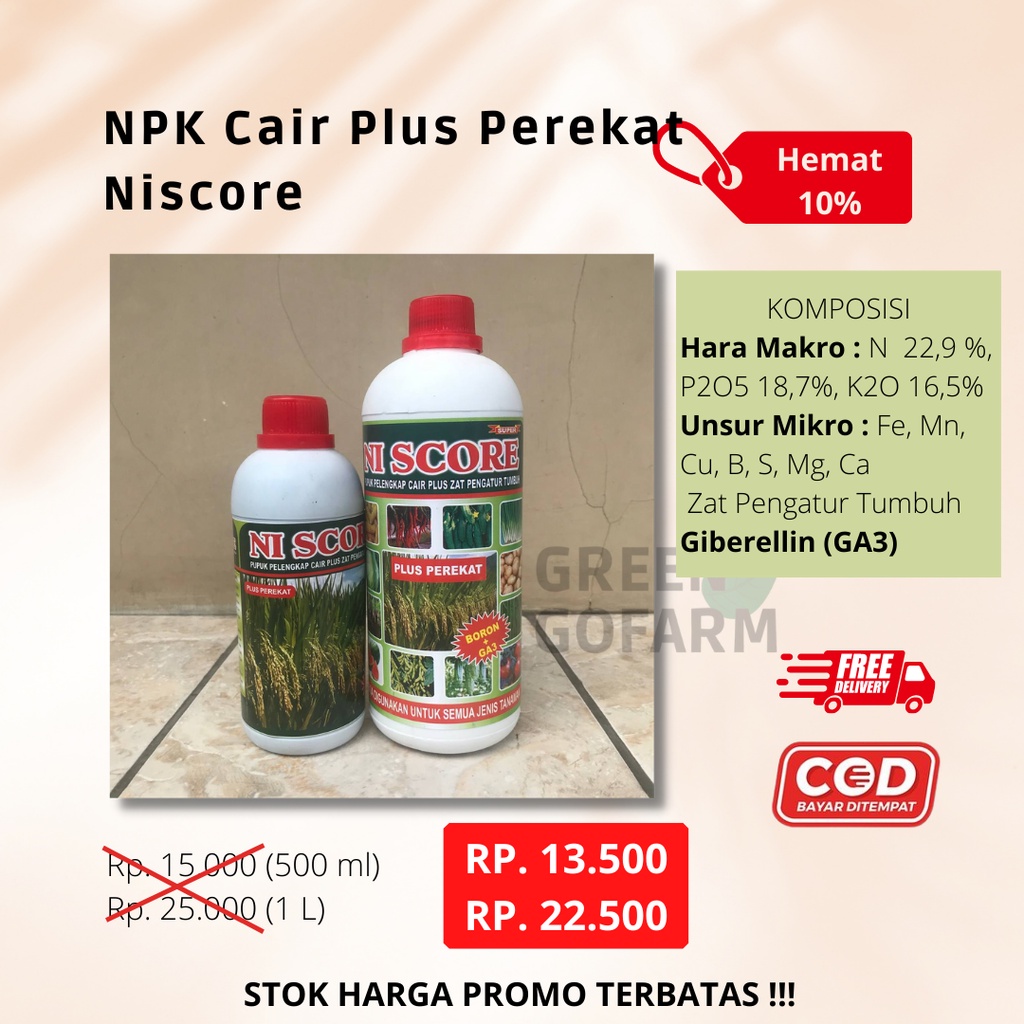 Jual Pupuk Cair Npk Plus Zpt Dan Perekat Niscore Kemasan L Dan Ml