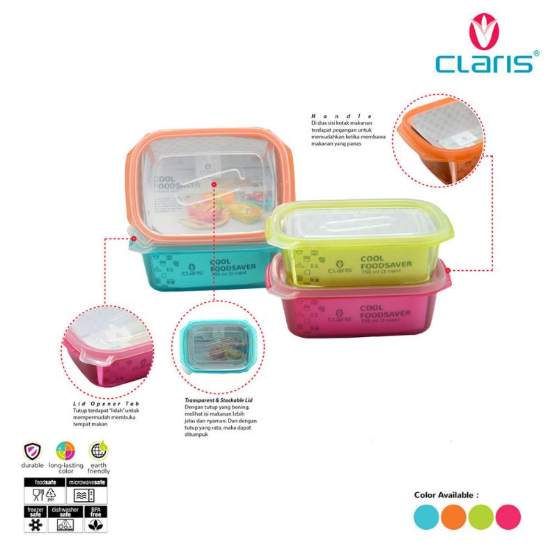 Jual Claris Kotak Makan Lunch Box 2737 Rc Foodsaver Ompreng Plastik