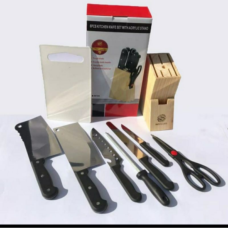 Jual Pisau Set Dapur Stainless Steel Tempat Kayu Plus Talenan Shopee