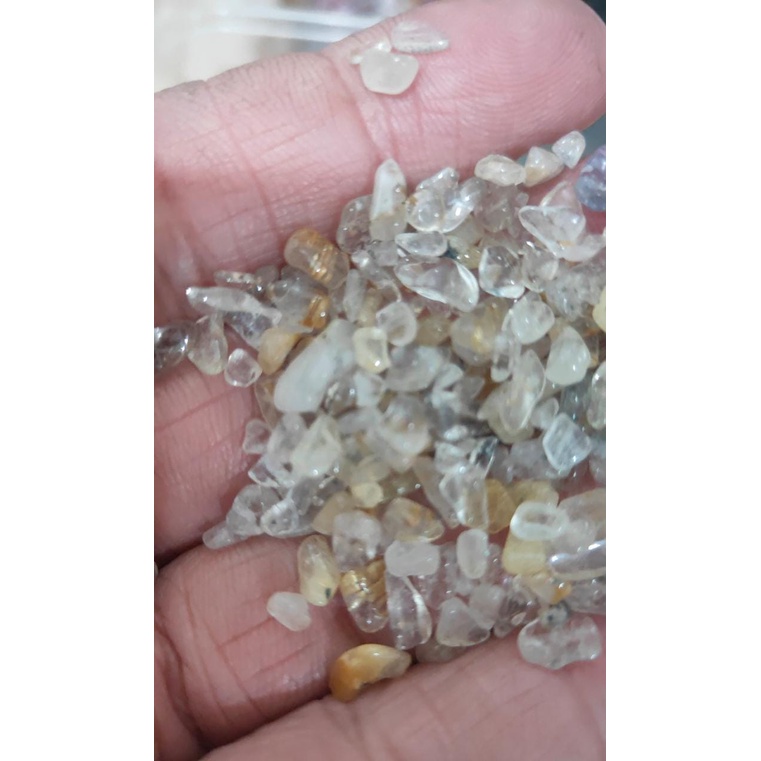 Jual Natural Rutilated Golden Hair Quartz Chips Gravel 5 7mm Paket 500