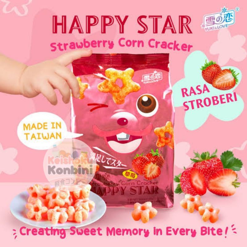 Jual Happy Star Strawberry Corn Crackers Cereal Snack Jepang