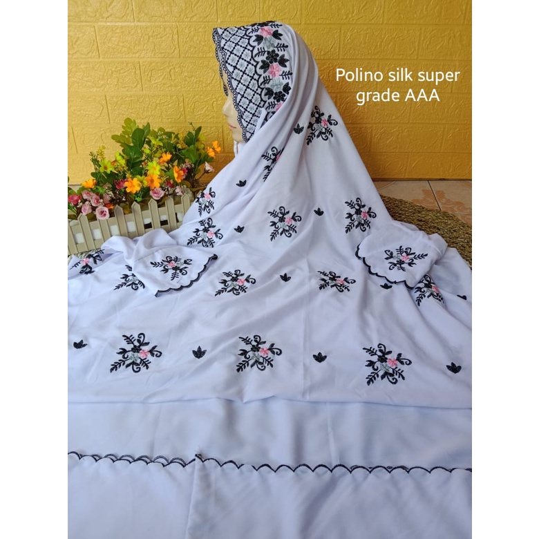 Jual Mukena Dewasa Terusan Polino Silk Super Bordir Kudusan Motif Tabur