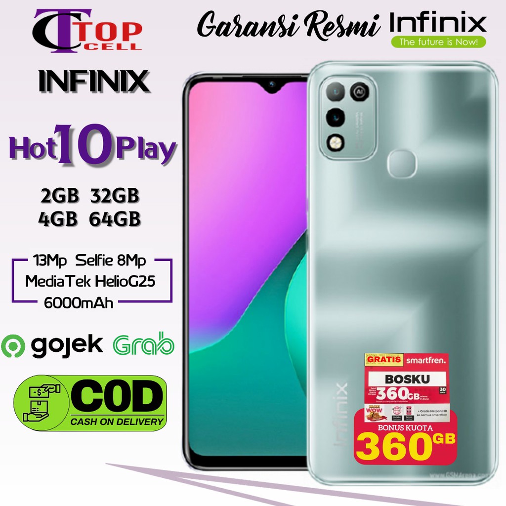 Jual Infinix Hot 10 Play Ram 2GB 32GB 4GB 64GB Garansi Resmi Infinix