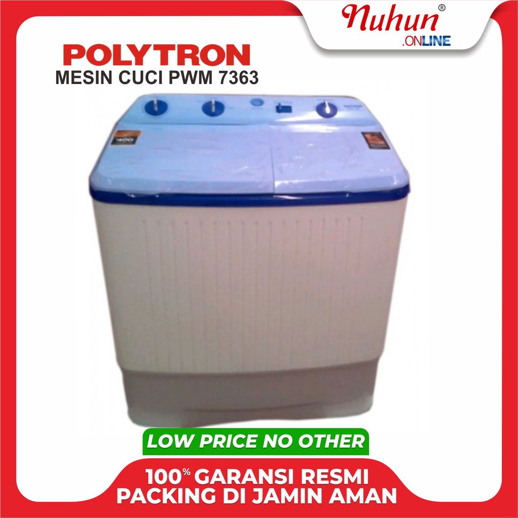 Jual Mesin Cuci 2 Tabung Polytron 7363 PWM Mesin Cuci 7 Kg Twin Tube