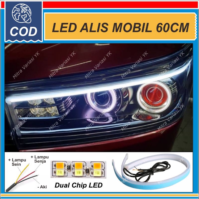 Jual LAMPU ALIS MOBIL LED DRL DOUBLE RUNNING SEN BERJALAN 2 MODE 60 CM