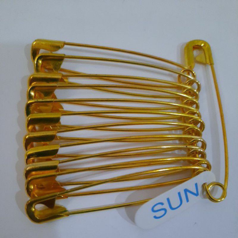 Jual 1 Renteng Peniti Jumbo SUN Kuning Emas Silver 5CM Isi 12 Pcs