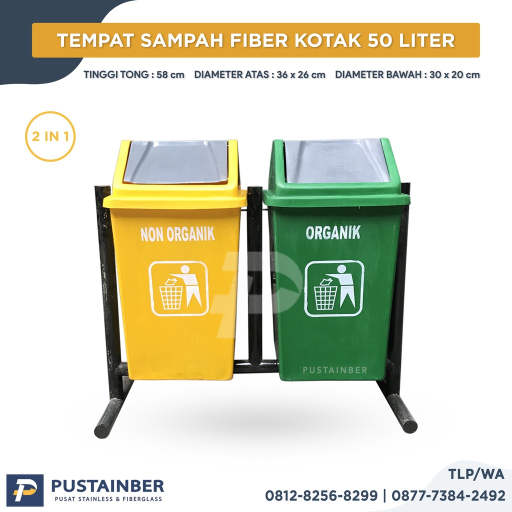 Jual Tempat Sampah Fiber Kotak 2 IN 1 50 Liter Tong Sampah Bak Sampah