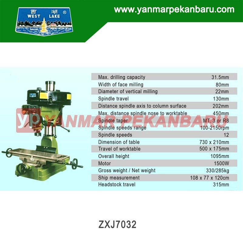 Jual Mesin Bor Duduk Drilling Milling Machine ZX 7032 WESTLAKE 100