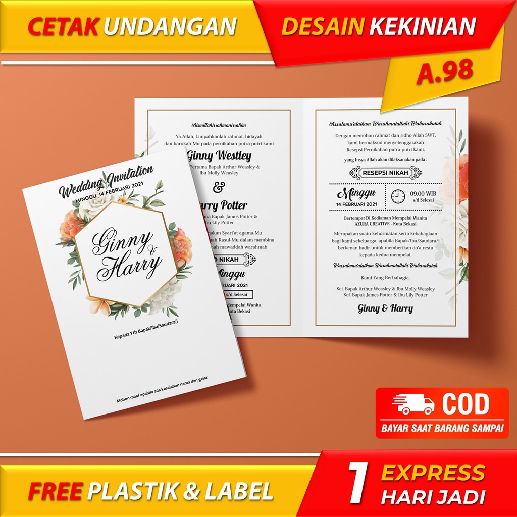 Jual Cetak Cepat Kartu Undangan Ucapan Pernikahan Wedding Sunatan