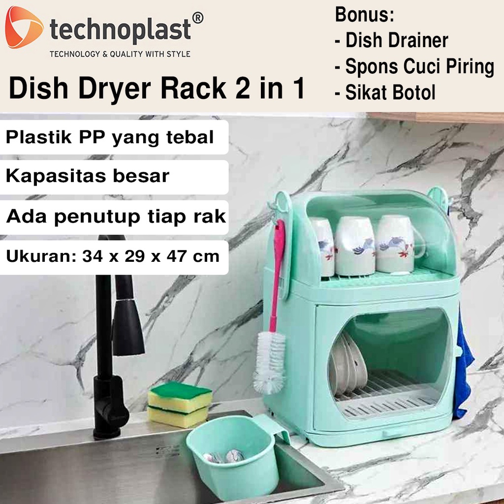 Jual Technoplast Rak Pengering Piring Dengan Tutup Dish Dryer Rack Rak