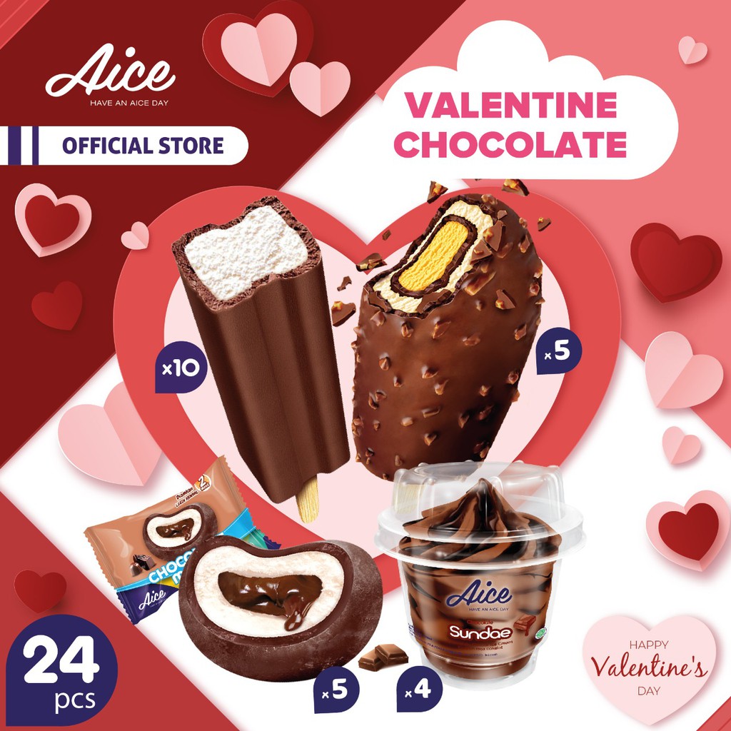 Jual Paket Es Krim Aice Ice Cream Special Valentine Chocolate Total 24